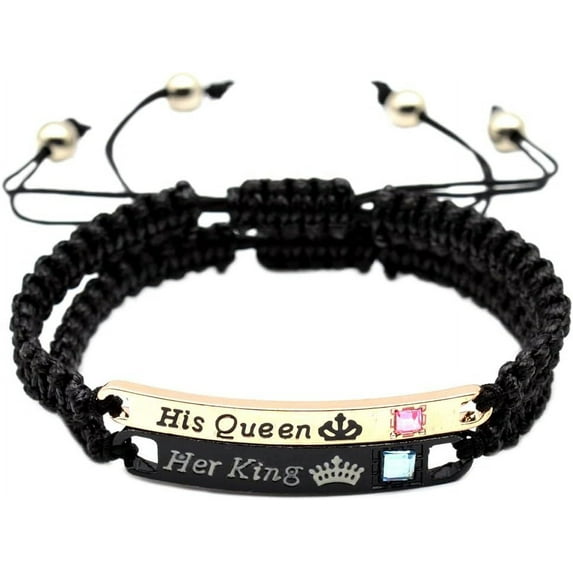 His Queen Her King Bracelets for Couples Matching Couple Bracelets for Boyfriend and Girlfriend Christmas Gifts Anniversary Valentines Day Gifts for Him and Her Bf and Gf 2Pcs Bracelet Set