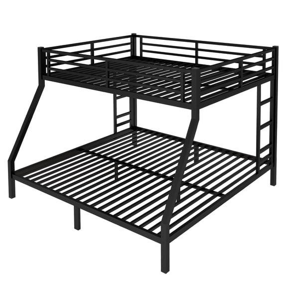 Queen over King Bunk Bed for Adults, taoruifang Metal Bunk Bed Queen Over King Size with 2 Side Ladders, Space-Saving Heavy Duty Bunk Bed Frame, No Box Spring Needed, Noise-Reduced, Black