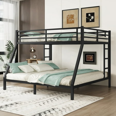 Firscook Queen-over-King Metal Bunk Beds with Bed Frame and Ladder, Black