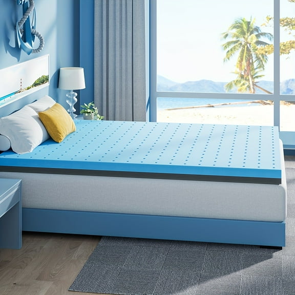 Queen/King Cooling Mattress Topper with Bamboo Charcoal & Gel Technology, Hypoallergenic Cooling for RV, Bedroom, Camping - Fits Most Mattresses