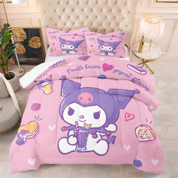 Queen Kuromi Comforter Bedding Sets, Super Soft for All-Season, 3-Piece, Pink
