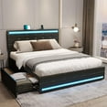 thumbnail image 1 of Queen LED Bed Frame with 4 Storage Drawers and USB Charging Station,Leather Upholstered Platform Bed with Adjustable Headboard,No Box Spring Needed, Black, 1 of 9
