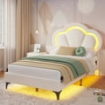thumbnail image 1 of Twin Princess Bed Frame with LED Lights for Girls, Velvet Upholstered Platform Bed with Adjustable Tufted Headboard, White Girl Bed Frame, No Box Spring Needed, 1 of 9