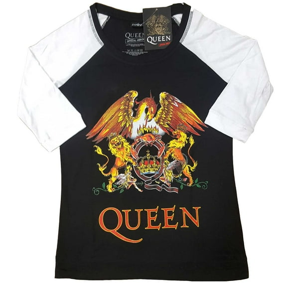 Queen Ladies Raglan T-Shirt: Classic Crest (XXXX-Large)