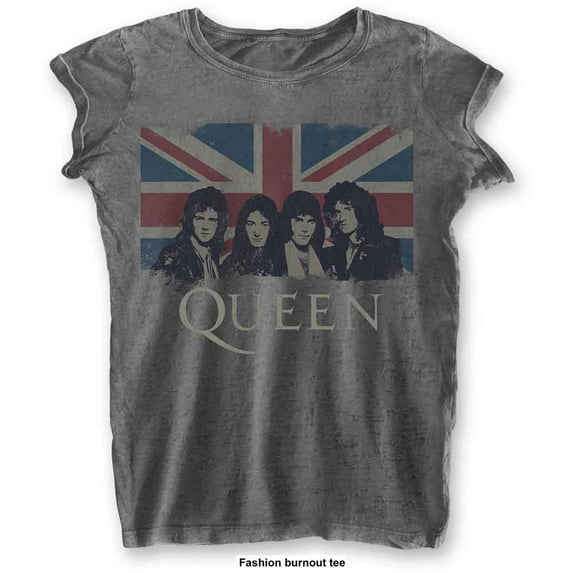 Queen Ladies T-Shirt: Vintage Union Jack (Burnout) (Large)