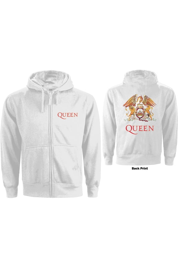 Queen Ladies Zipped Hoodie: Classic Crest (Back Print) (Medium)
