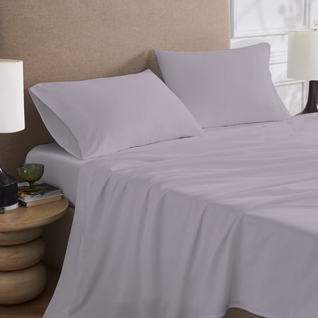 Color Sense 4-Piece Brushed Percale Cotton Blend Bedsheet Set, Cool & Crisp, Breathable, Wrinkle Resistant, Queen, Lavender