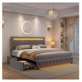 Queen Led Bed Frame with 4 Storage Drawers, with Smart Control RGBW LED