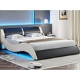 thumbnail image 1 of Queen Led Bed Frame with RGB Led Lights&Headboard,Modern Low Profile Faux Leather Upholstered Platform Bed Frame,No Box Spring Needed,Black+White, 1 of 10