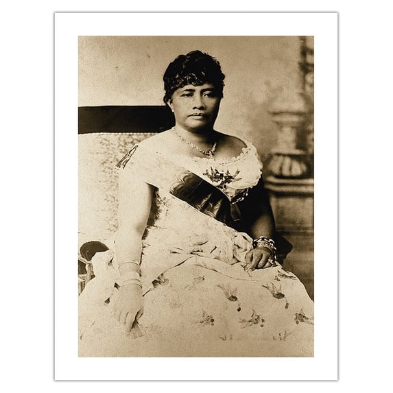 Queen Lili'uokalani (Liliuokalani) - Portrait of the Hawaiian Queen (1838-1917) - Vintage B&W Historical Photograph c.1890s - Bamboo Fine Art 290gsm Paper (Unframed) 17x22in