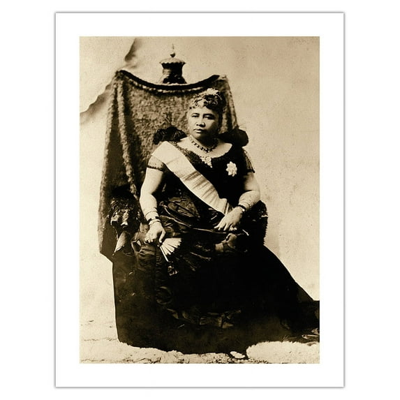 Queen Lili'uokalani (Liliuokalani) - Portrait of the Hawaiian Queen (1838-1917) - Vintage B&W Historical Photograph c.1910s - Bamboo Fine Art 290gsm Paper (Unframed) 17x22in