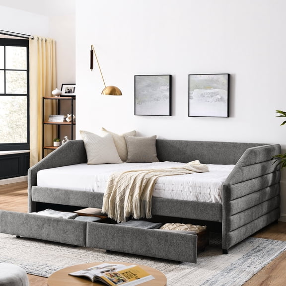 Queen Linen Daybed with Drawer Trundle / Modern and Space - efficient in Bedroom