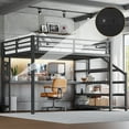 thumbnail image 1 of Queen Loft Bed with Desk and Storage Stairs, Metal Loft Beds with LED Lights, USB Ports, Multifunctional Iron Nets, No Spring Box Needed and Noise-free, Black, 1 of 19