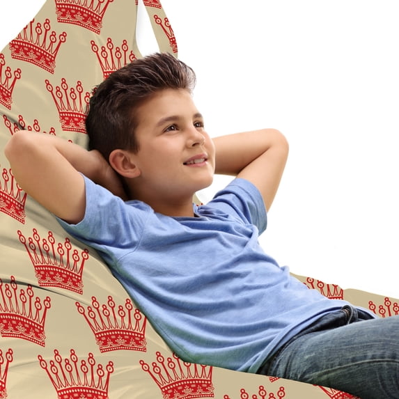 Queen Lounger Chair Bag, Crowns Pattern Vintage Design Coronation Imperial Kingdom Nobility Theme, High Capacity Storage with Handle Container, Lounger Size, Grey Yellow Vermilion, by Ambesonne