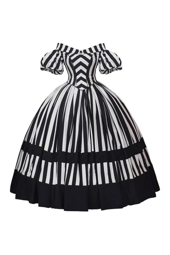 Queen Marie Antoinette Rococo Ball Gown Gothic Victorian Black and White Stripe Dress
