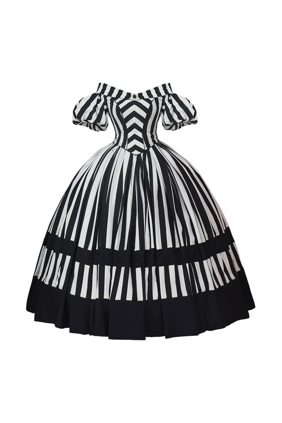 Queen Marie Antoinette Rococo Ball Gown Gothic Victorian Dress Costume Black and White Stripe for Women