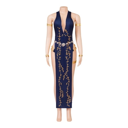 Queen Marika Sexy Halter Deep V Neck Dress Sleeveless High Slit Long Dress