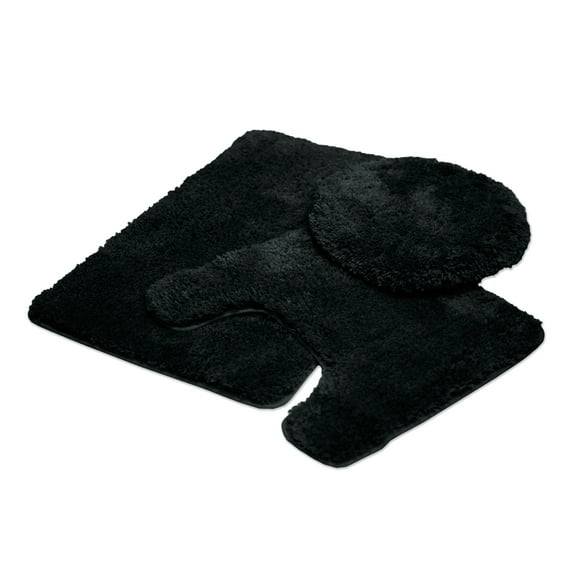 Queen Mary Bath Rugs 3 Piece Bathroom Rug Set, Luxury Soft Plush Bath Mat, Countour Rug, Toilet Seat Lid Cover, Non-Slip, Floor Mats Water Absorbent - Black
