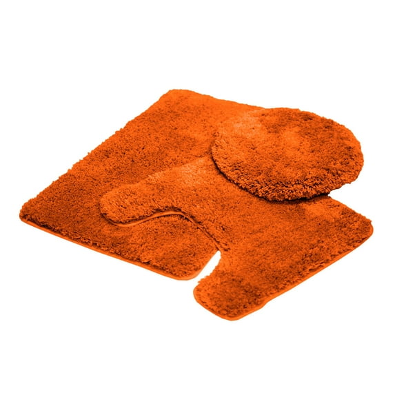 Queen Mary Bath Rugs 3 Piece Bathroom Rug Set, Luxury Soft Plush Bath Mat, Countour Rug, Toilet Seat Lid Cover, Non-Slip, Floor Mats Water Absorbent - Orange