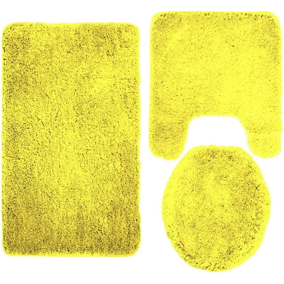 Queen Mary Bath Rugs 3 Piece Bathroom Rug Set, Luxury Soft Plush Bath Mat, Countour Rug, Toilet Seat Lid Cover, Non-Slip, Floor Mats Water Absorbent - Yellow