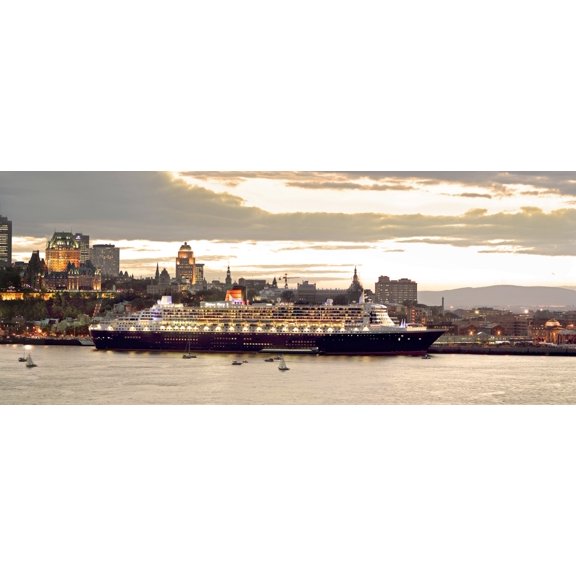 Queen Mary Ii Cruise Ship Chateau Frontenac In Background Quebec City Canvas Art - Jean Desy Design Pics (22 x 9)