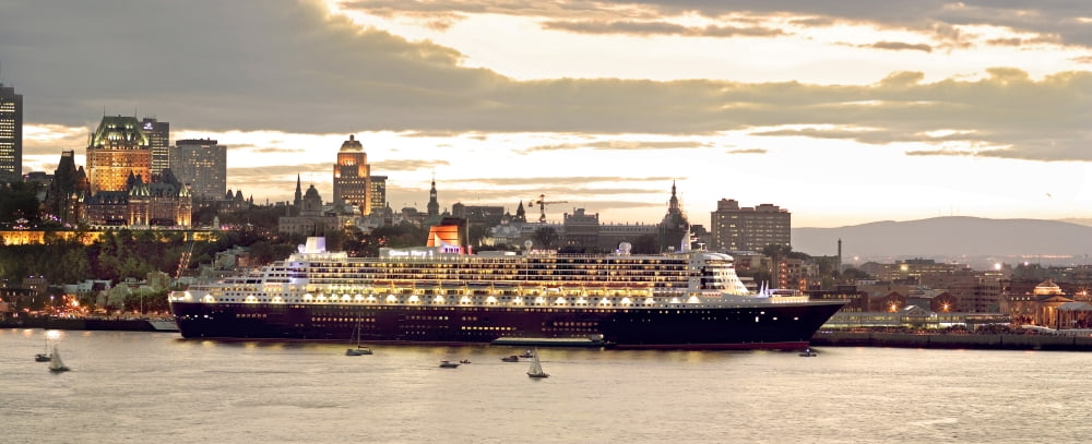Queen Mary Ii Cruise Ship Chateau Frontenac In Background Quebec City Canvas Art - Jean Desy Design Pics (44 x 18)