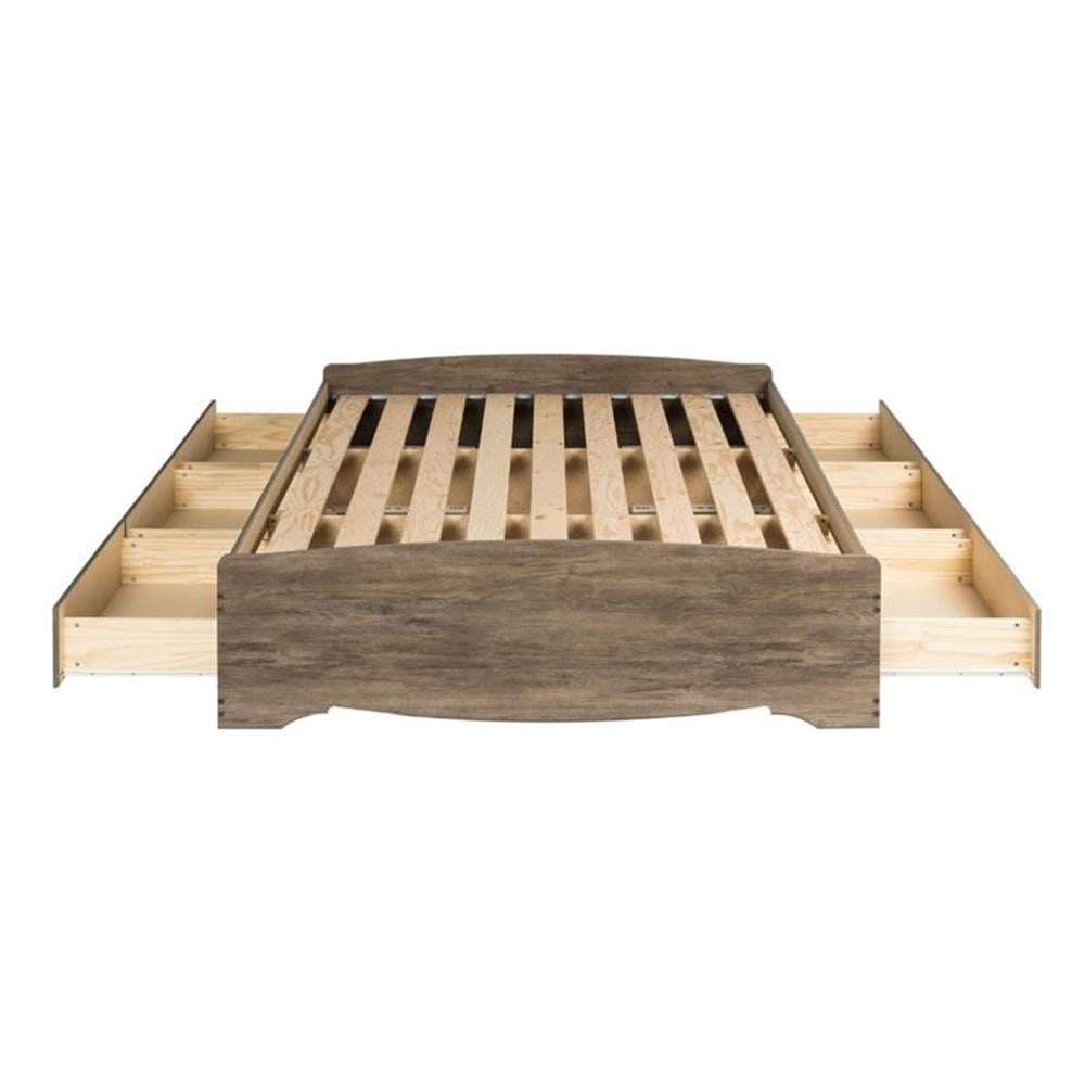 Queen Drifted Gray Wood Platform Storage Bed with 6 Drawers
