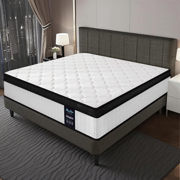 Queen Mattress 10 Inch Gel Memory Foam Mattress in a Box Hybrid Support Medium Firm for Pressure Relief and Cool Sleep, No Fiberglass Independent Pocket Spring (whiteBlack, Queen 10 INCH)