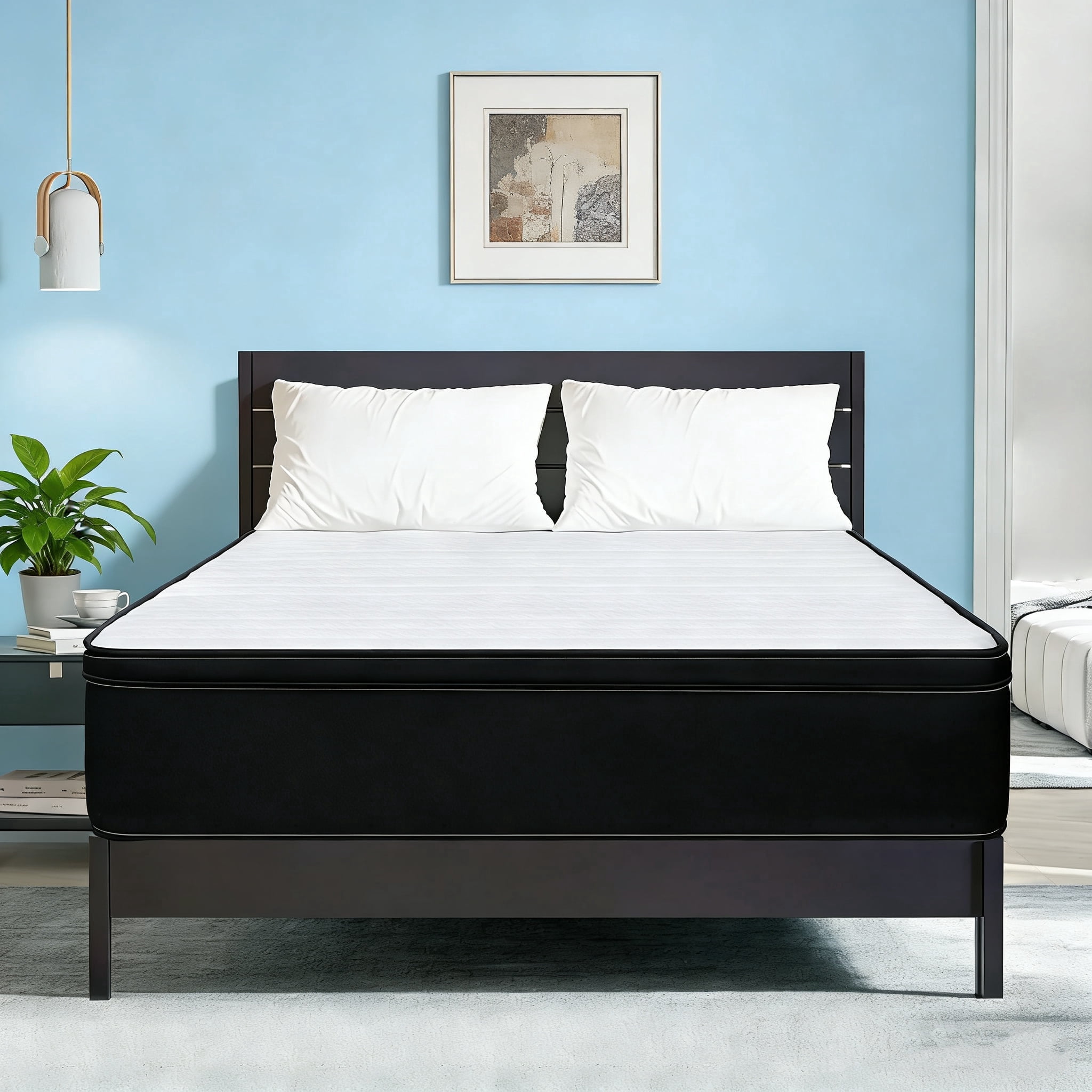 Queen Mattress 10 inch, Hybrid Queen Size Mattress in a Box with Upgrade Innerspring, Black