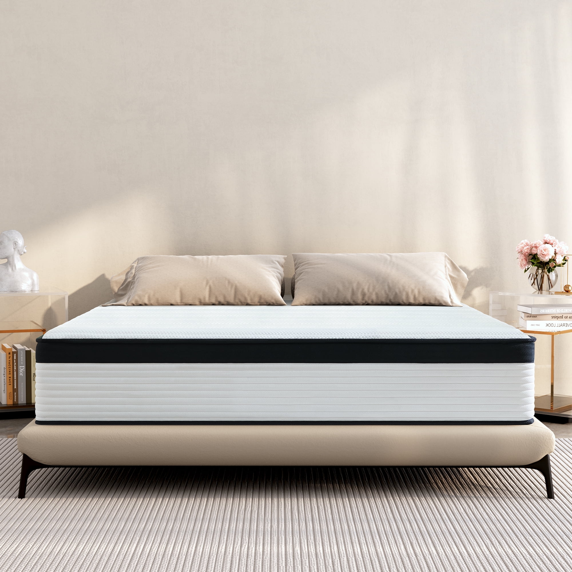 Queen Mattress, JIAVA 12" Plush Hybrid Innerspring and Memory Foam Mattress with Pressure Relief for Adult
