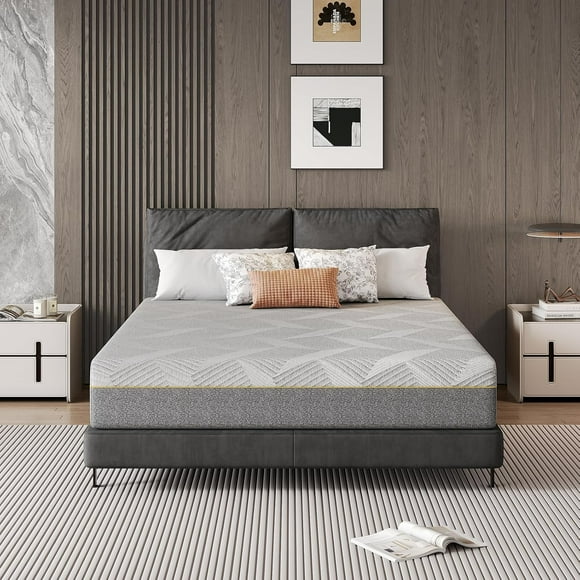 Queen Mattress, 12 Inch Green Tea Cooling Gel Memory Foam Grey Mattress for Cool Night & Pressure Relief, Fiberglass Free, Bed in a Box, CertiPUR-US Certified.
