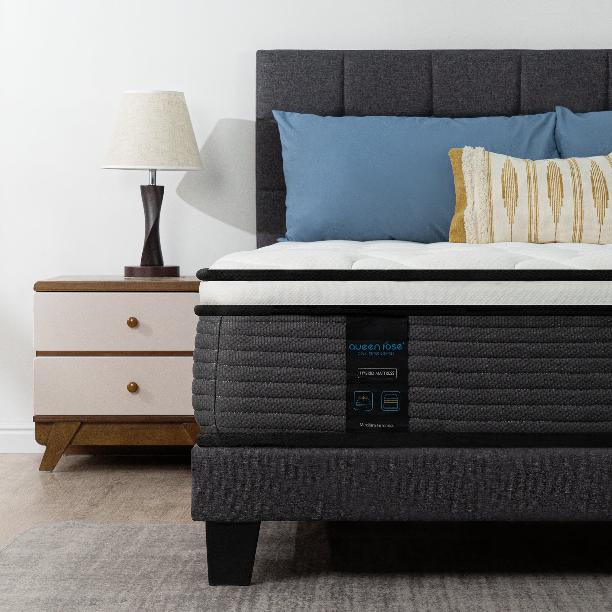 Queen Mattress 12 Inch Hybrid Innerspring Mattress with Memory Foam in a Box Individually Pocket Innerspring Pillow Top Queen Mattress Medium Firm