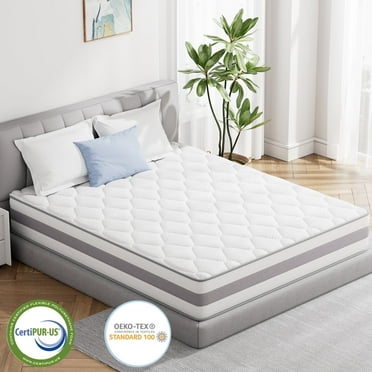 Queen Mattress, 12 Inch Hybrid Mattress  in a Box, Memory Foam and Individually Wrapped Coils, Medium Firm Feel