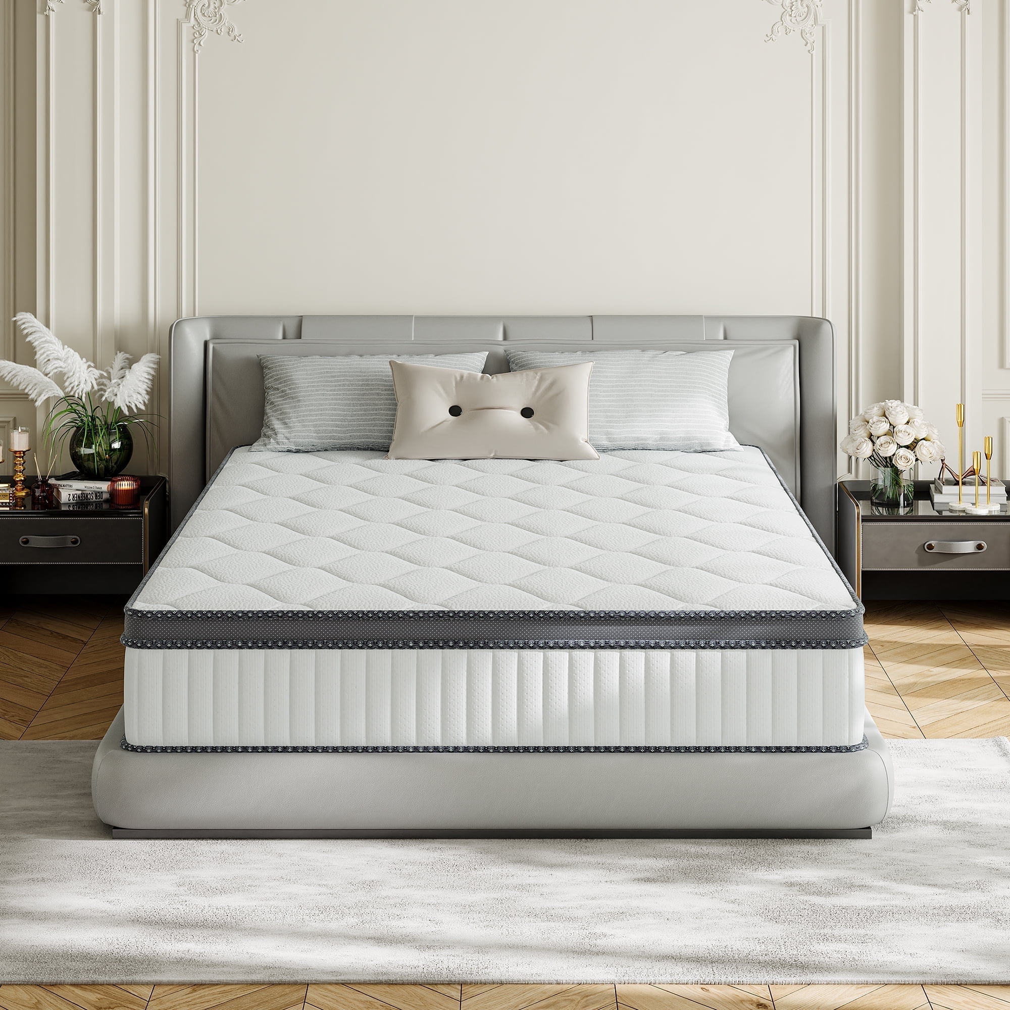 POSMOND 12 inch Queen Size Mattress, Cooling Gel Memory Foam Hybrid Mattress in a Box, Individually Pocketed Springs, Bamboo Charcoal Cotton, Motion Isolation, CertiPUR-US Certified, Medium Firm