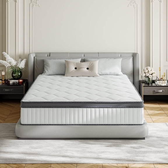 POSMOND 12 inch Queen Size Mattress, Cooling Gel Memory Foam Hybrid Mattress in a Box, Individually Pocketed Springs, Bamboo Charcoal Cotton, Motion Isolation, CertiPUR-US Certified, Medium Firm
