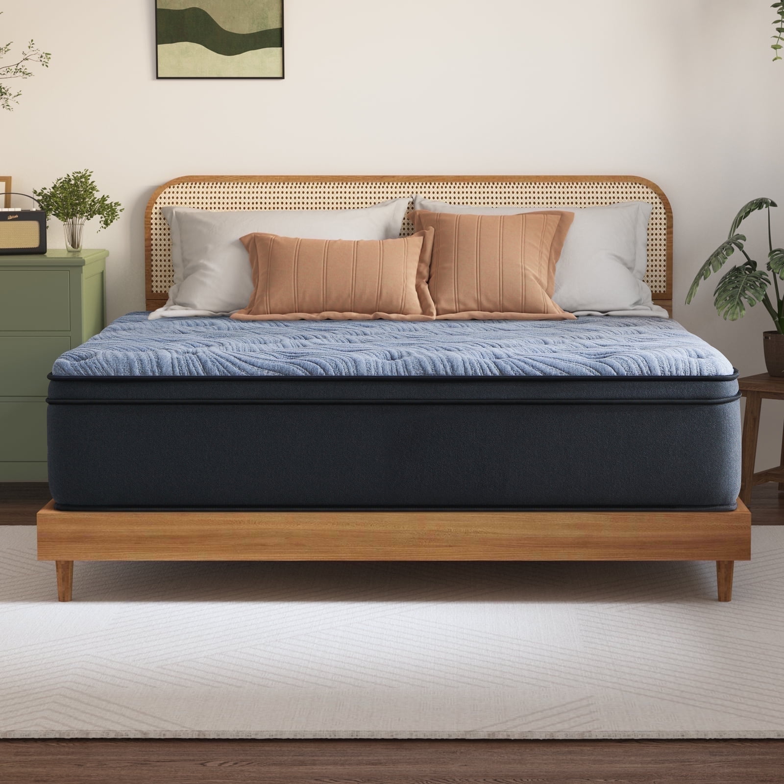 Queen Mattress, JIAVA 12 inch Hybrid Mattress Medium Firm Innerspring Mattress in a Box，Queen Size Mattreses