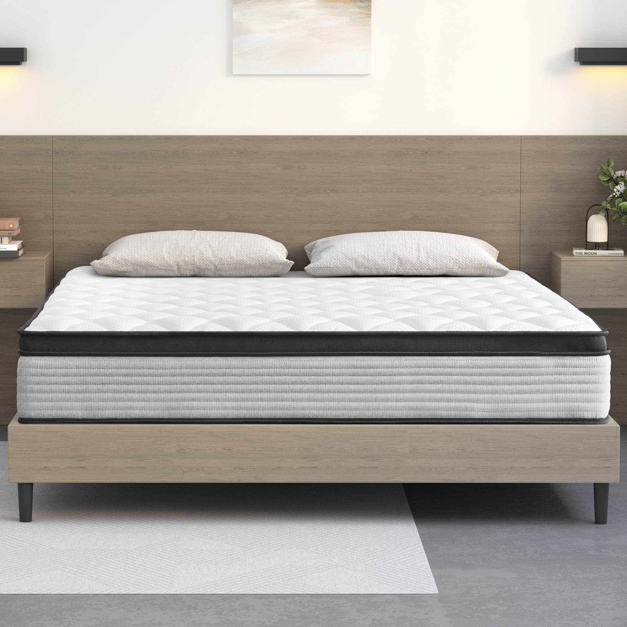 Queen Mattress, Telino 12'' Plush Hybrid Innerspring Mattress in a Box for Adult, Pressure Relief