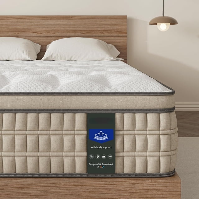 Queen Mattress 14 Inch Hotel Series Hybrid Mattress with Extra Lumbar