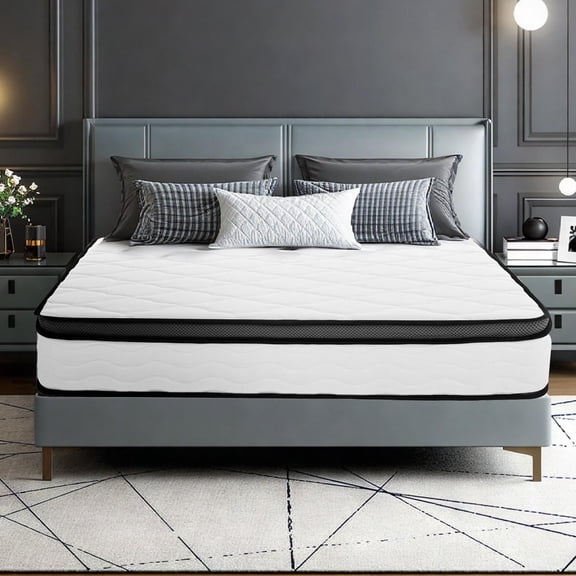 Queen Mattress, 12 Inch Memory Foam Mattress in a Box, Zoned Pressure Relief, Individually Wrapped Pocket Coils Innerspring Mattress, Support & Pressure Relief, Medium Firm Feel, White