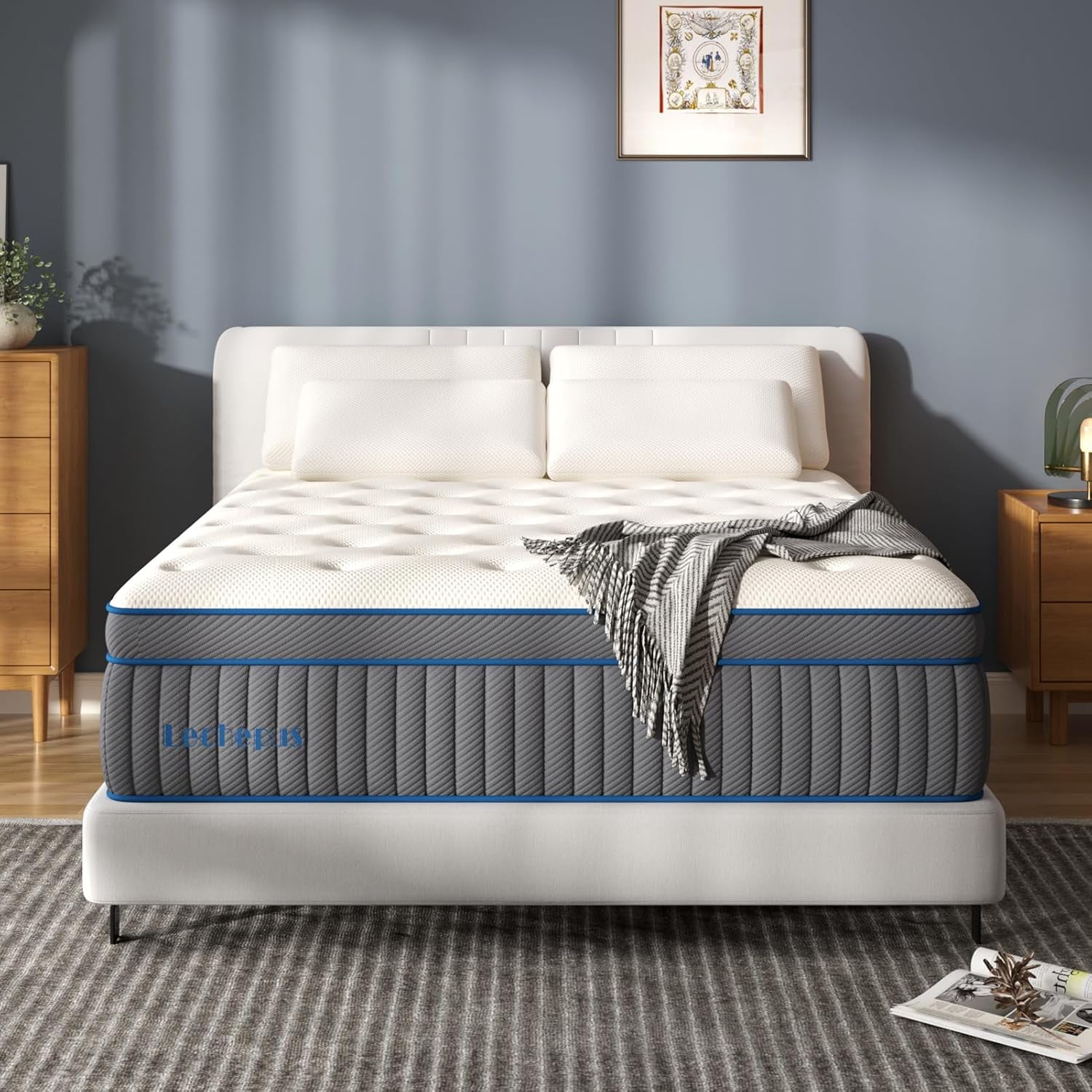 Queen Mattress,14 Inch Medium Plush Hybrid Mattress,Cooling Gel Memory