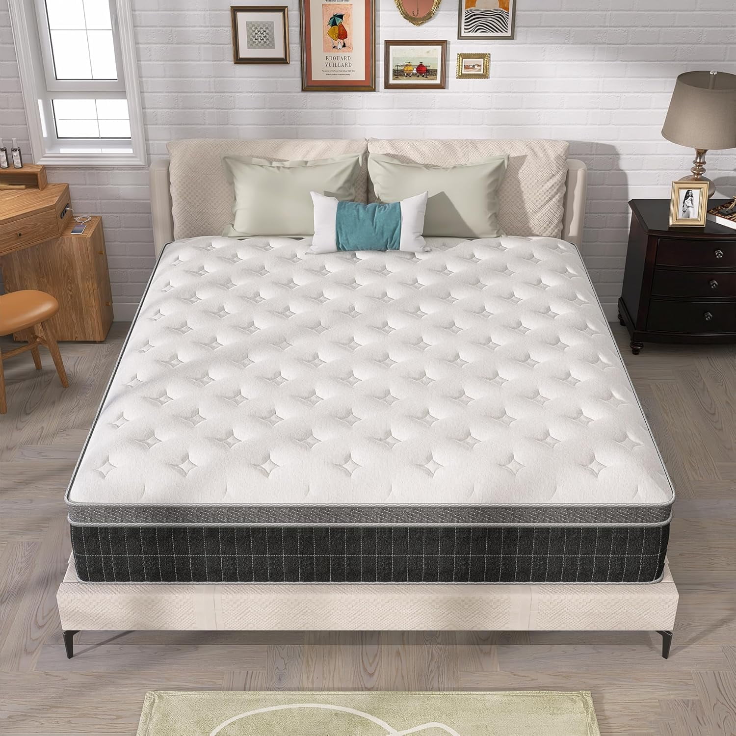 Queen Mattress 14 Inch Pocket Spring Hybrid Mattress, Memory Foam