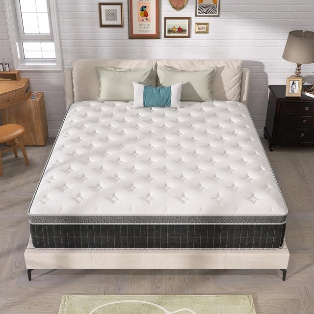 Queen Mattress 14 Inch Pocket Spring Hybrid Mattress, Memory Foam
