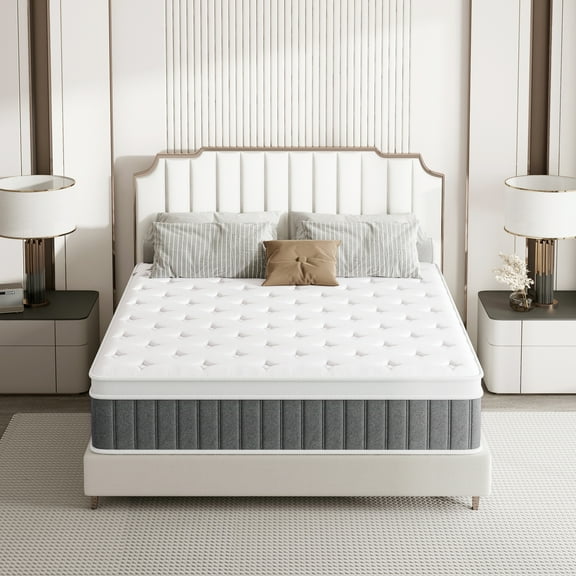 Queen Mattress 14 inch, Medium Firm, Pillow Top Hybrid Pocket Spring Mattress in a Box