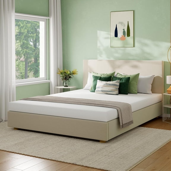 Queen Mattress 6 Inch, CertiPUR-US Certified Green Tea Memory Foam Mattress in a Box Fiberglass Free, Terry Fabric Cover, 60"×80"×6", Beige