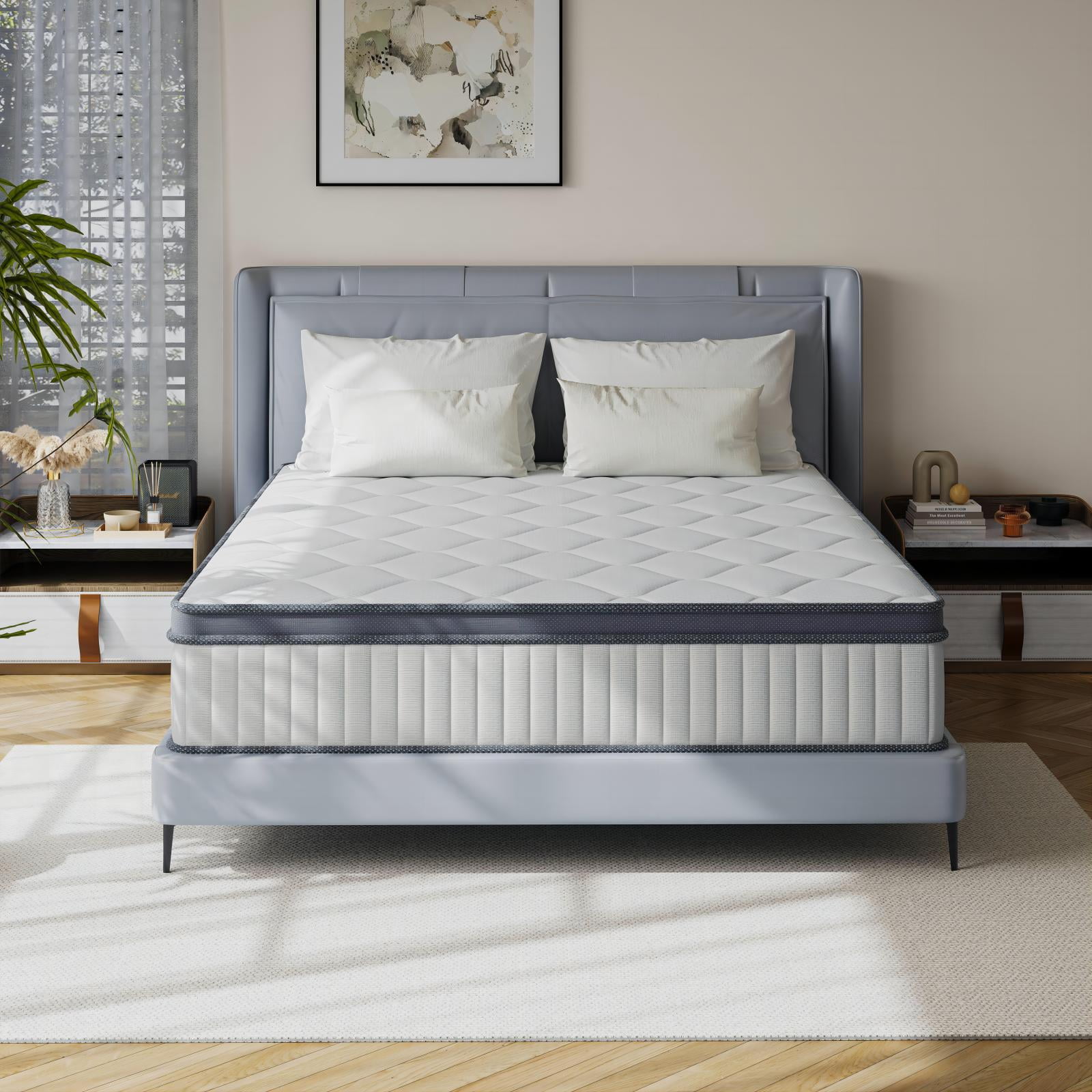 Queen Size Mattress, 12 Inch Medium Feel Hybrid Memory Foam Mattress with Pocket Springs for Motion Isolation Pressure Relief, CertiPUR-US Certified
