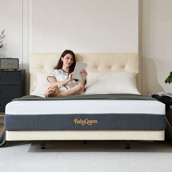 BabyQueen 8" Queen Memory Foam Mattress, Cooling Gel Medium Firm Support, Pressure Relief & Motion Isolation, Breathable Fabric, Mattress in a Box, Adult and Child