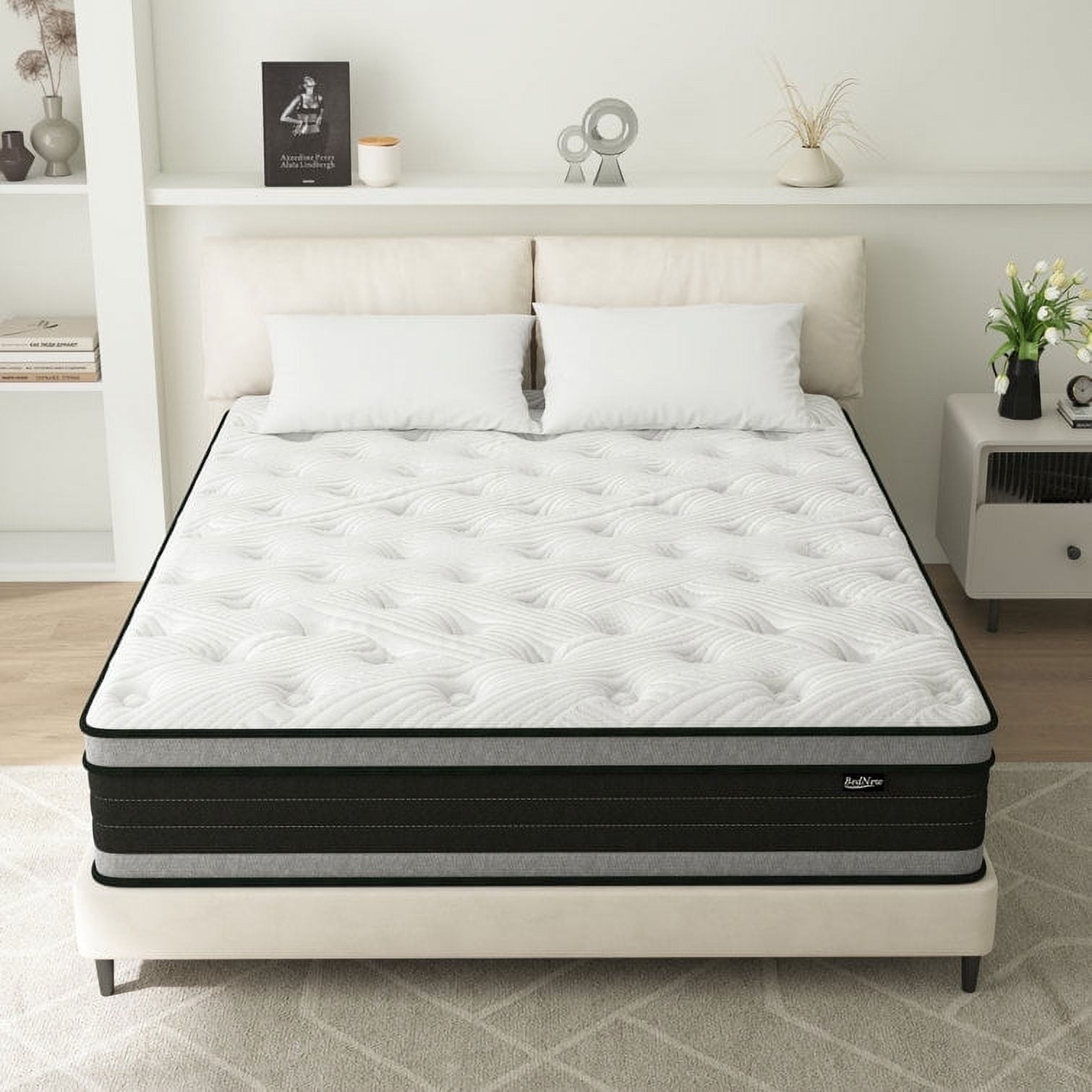 Queen Mattress, BedNew 14 inch Medium Firm Hybrid Pillow Top Mattresses in a Box, Pocket Springs