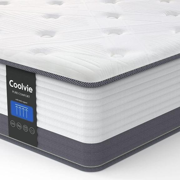 Queen Mattress, Coolvie 10“ Gel Memory Foam Pocket Innerspring Hybrid Mattress in a Box, Queen Size