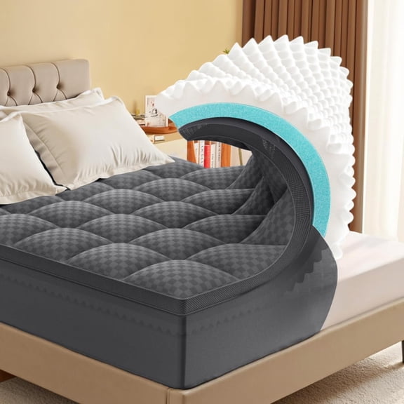 Queen Mattress Cover:  4.5-inch (approx. 11.4 cm) memory foam mattress cover for back pain relief with 8-21-inch (approx. 20.3-53.3 cm) deep pockets; Dark Grey.