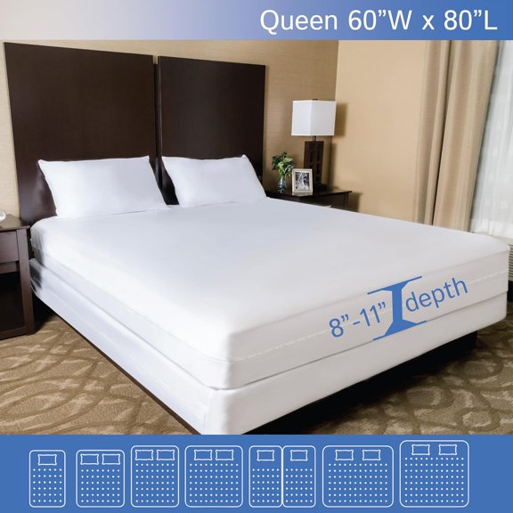 Queen Mattress Encasement Waterproof Zippered Protector Hypoallergenic Dust Mite Bed Cover for 8-11 Inch Deep Box Spring